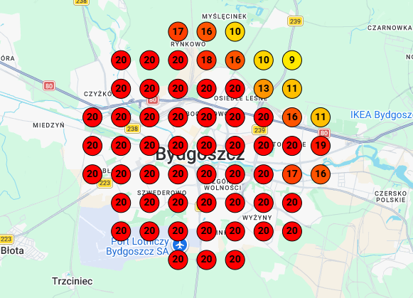 Mapa pozycji w Google Maps: Poznań, stan przed współpracą